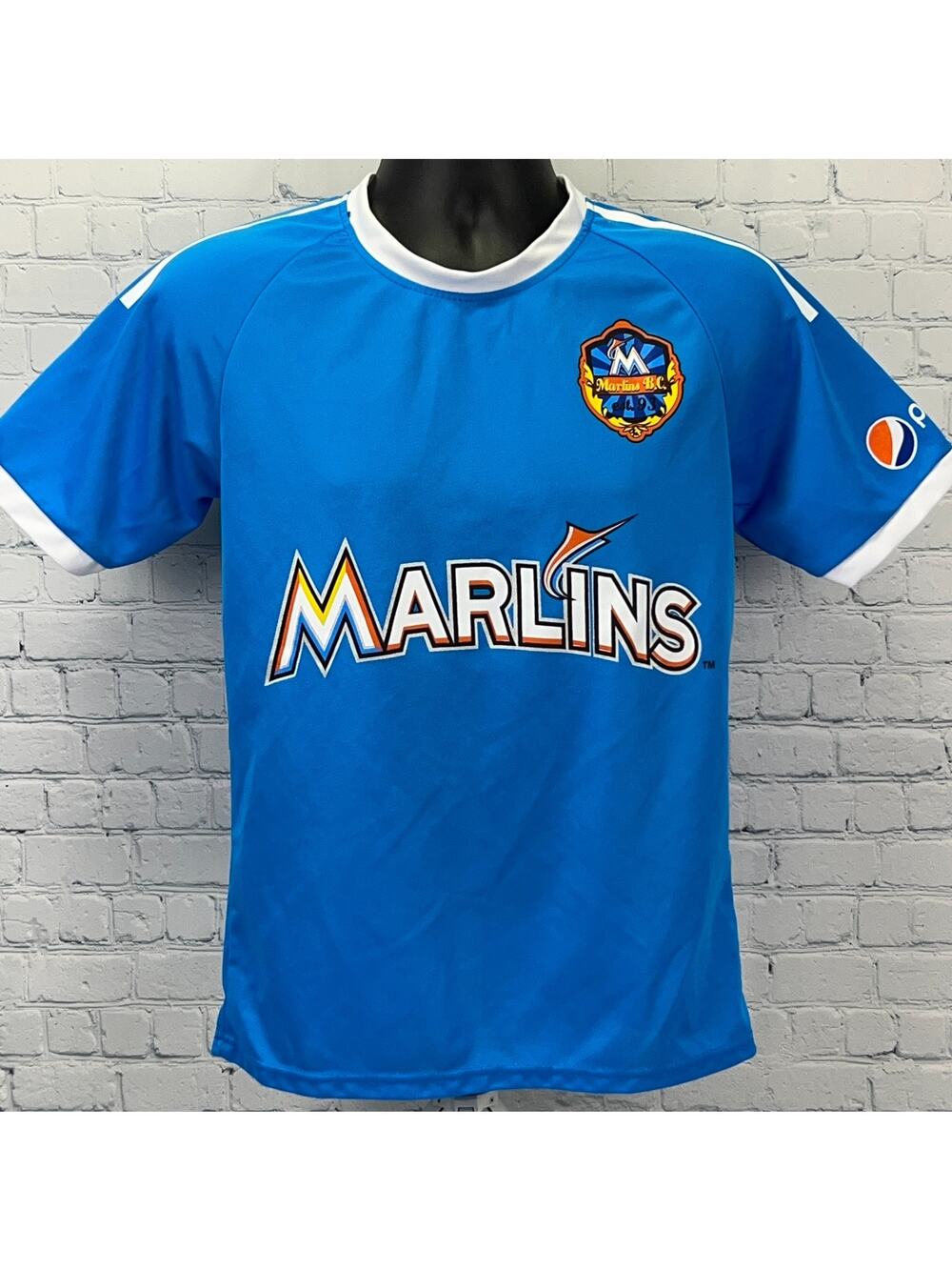 Miami Marlins BC Soccer Jersey T Shirt 2014 Florida Baseball MLB Blue S Small